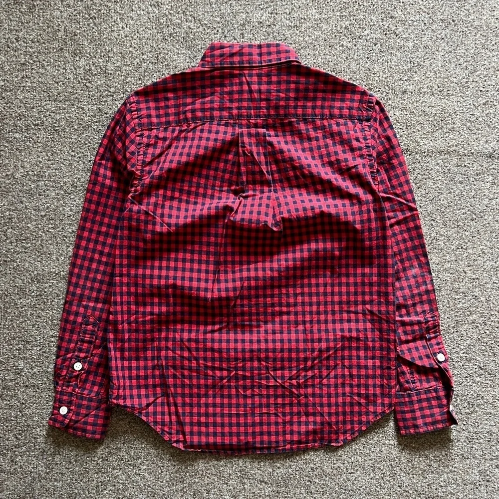 Ralph Lauren Red Navy Gingham Checkered Button Down Long Sleeve Shirt Boys S (8)